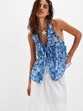 NWT Free People Fearless Tank-Coastal Combo Blue